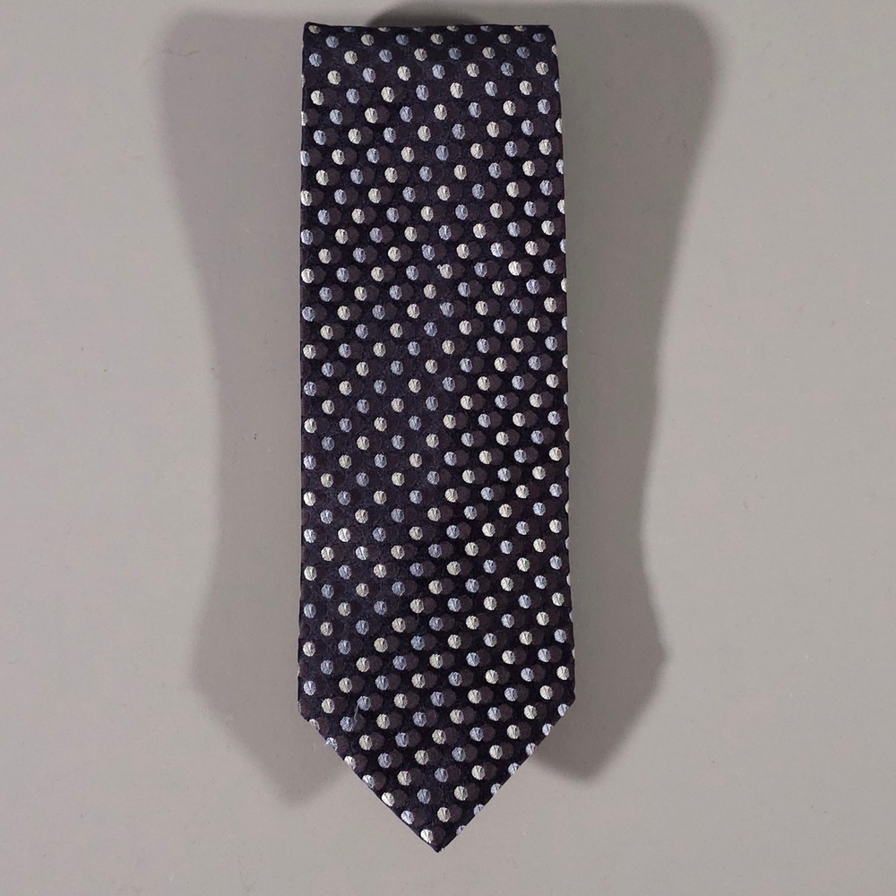 Tino Cosma Necktie Mens OS Dark Blue Silver Dotted Geometric Silk Made in Italy